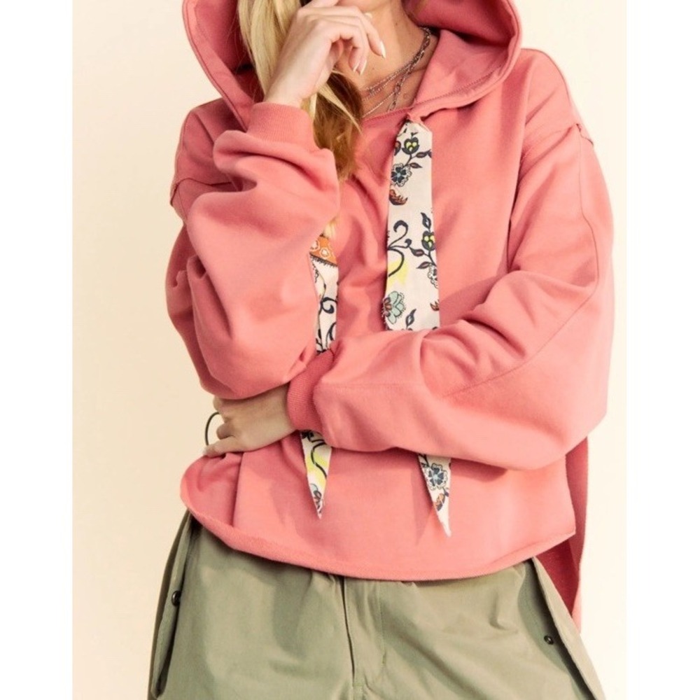DAVI & DANI Boho Printed Drawstring Hooded Sweatshirt Large